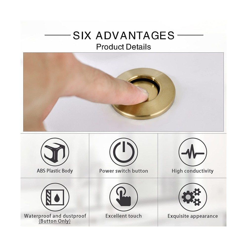 SINKINGDOM SinkTop Garbage Disposal Air Switch Kit with Long Button, Champagn...
