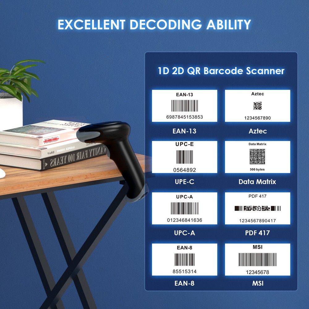 Eyoyo 2D 1D QR Code Barcode Scanner Automatic Fast Precise scanning for Phone PC
