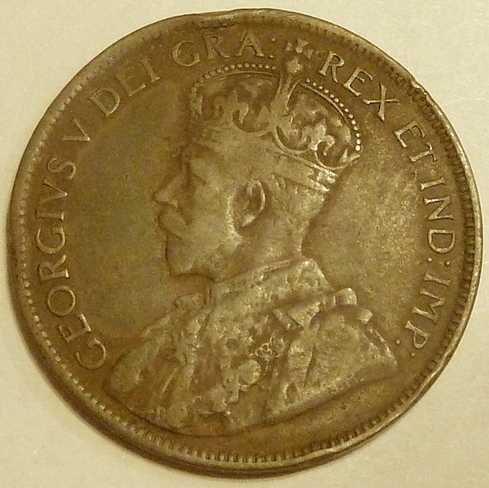 1919 CANADA ONE CENT KING GEORGE V COPPER COIN