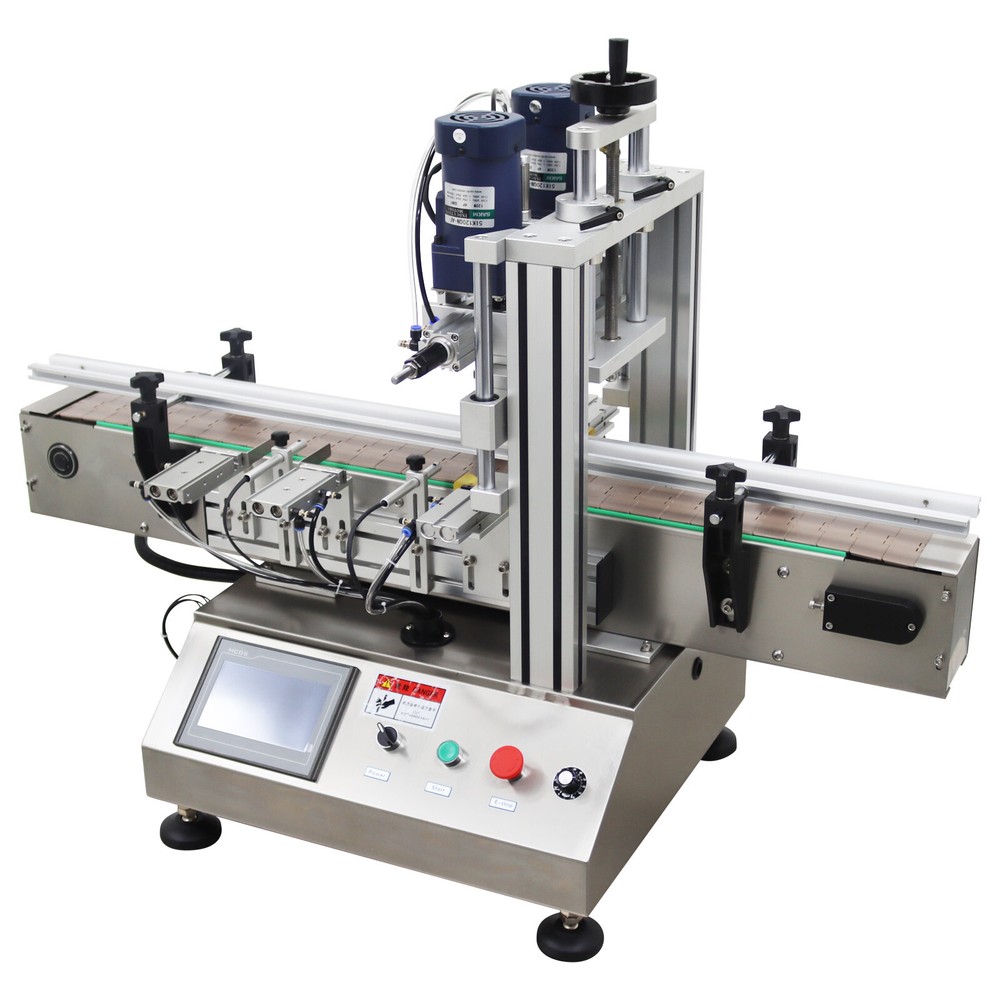 110V Automatic Desktop Chain Conveyor Table Capping Machine Φ2.63"-4" Bottle Cap
