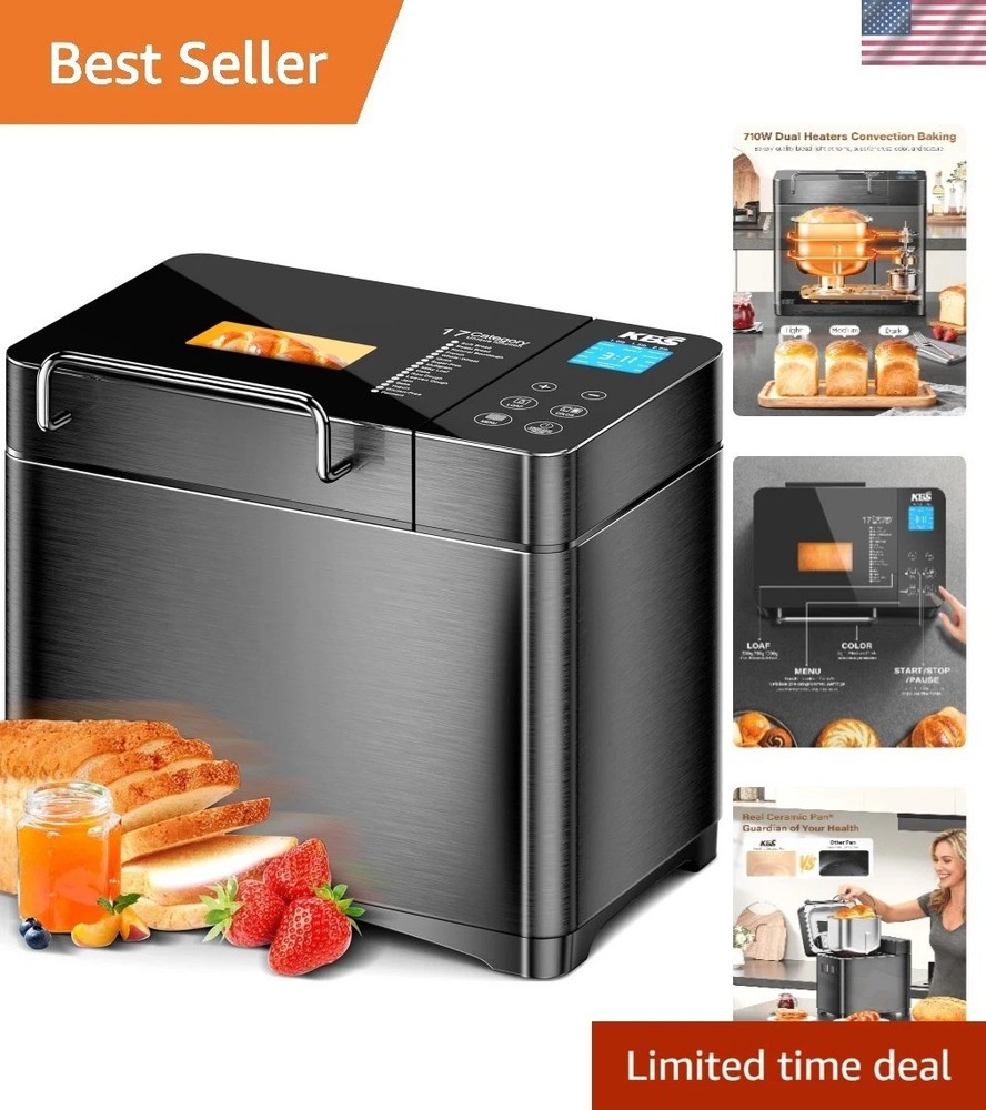 710W  2LB Convection Bread Maker with Auto Nut Dispenser & Touch Panel