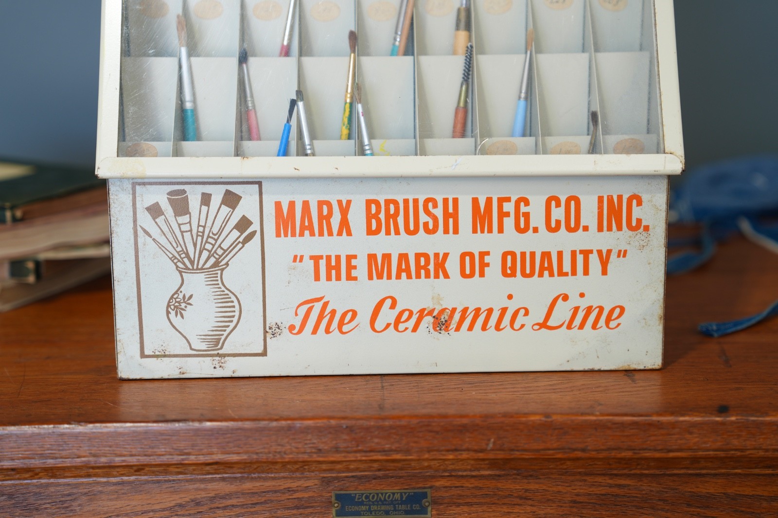 Vintage Marx Paint Brush Store Counter Display Case Antique Metal Cabinet