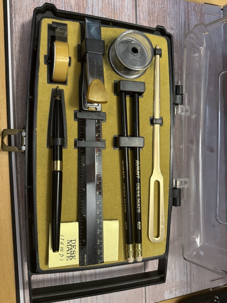 Vintage Drafting Tool Set w/ Case – Sterling Ruler, Compass, Pencils – Architect