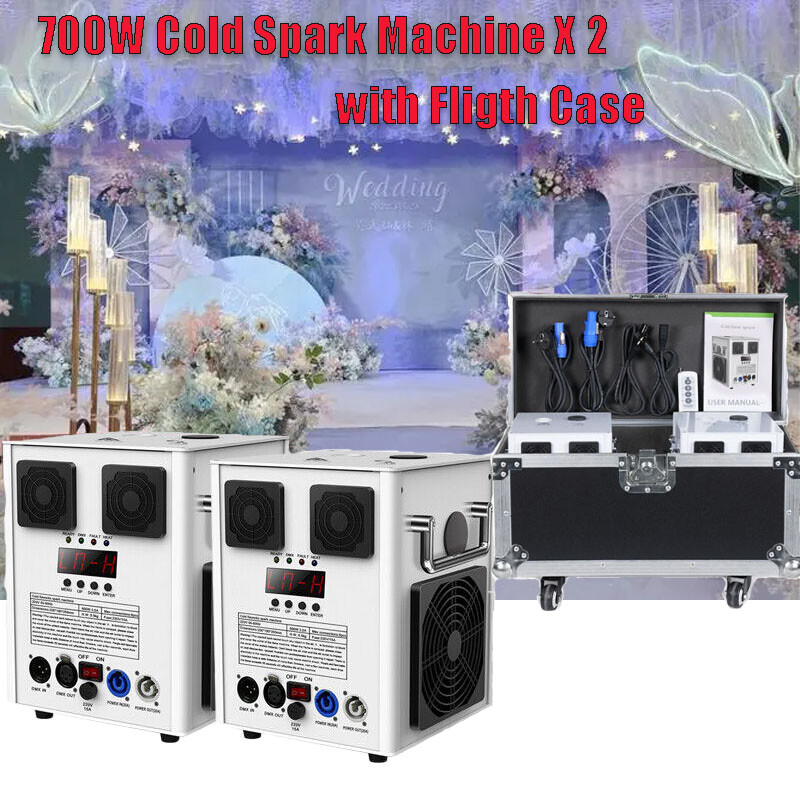 2x 700W Cold Spark Machine w/ Case DMX Wireless Remote Control Firework Machine