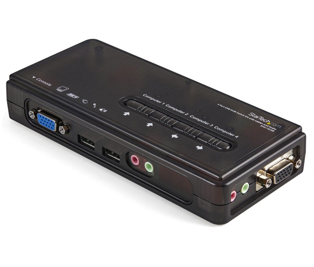 StarTech 4 Port Black USB KVM Switch Kit with Cables and Audio