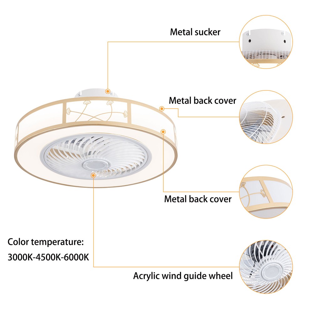 40W LED Ceiling Fan Light Caged Low Profile Ceiling Fan Lamp W/ Remote Control