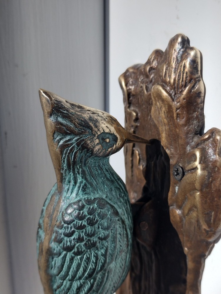 🚪✊VINTAGE SOLID BRASS bird DOOR KNOCKER PULL CHAIN sparrow WOODPECKER bell ring