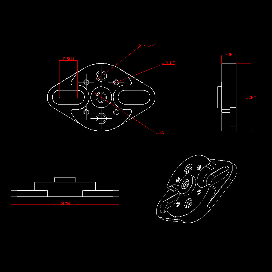 1/4" ARRI Type Rosette Adapter Mount fr Cheese Plate Armor Cage Camera Handle