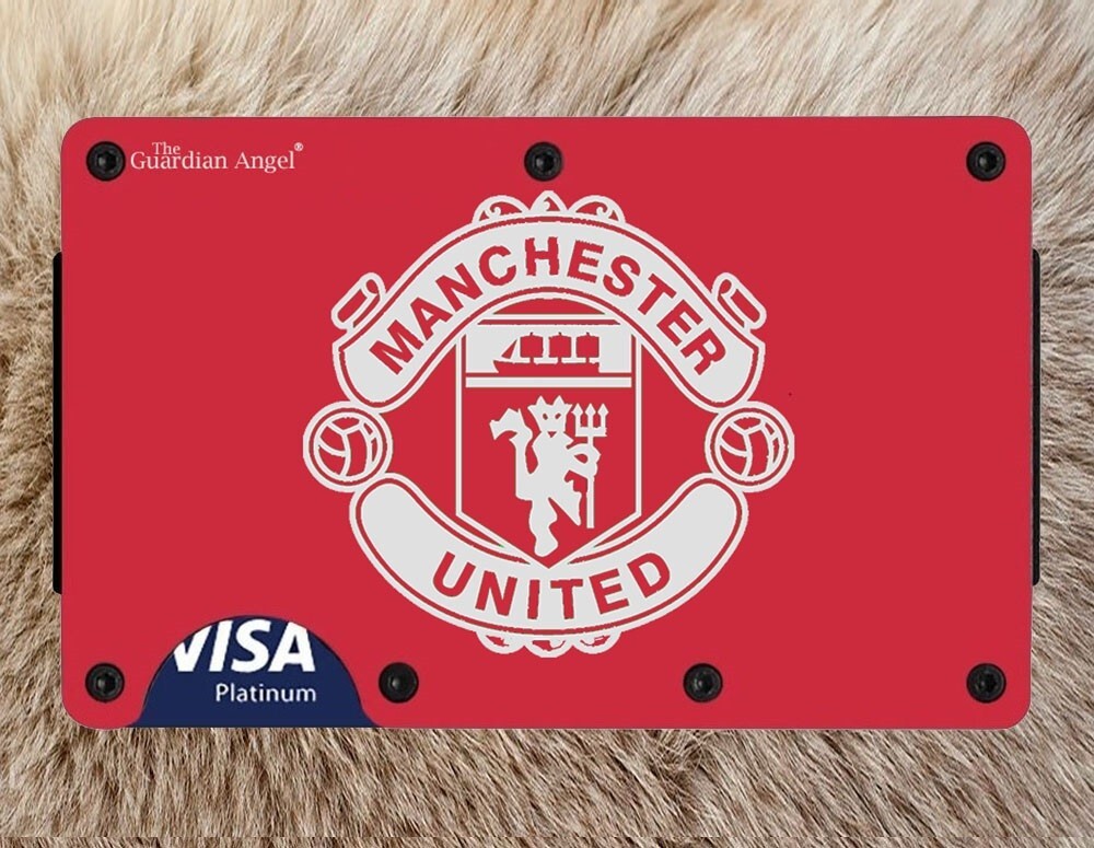 Manchester United Engraved Red Titanium Carbon Fiber RFID Blocking Wallet D7