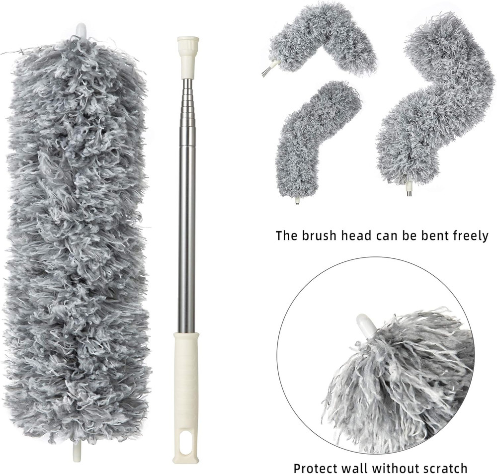 Microfiber Duster with Extension Pole,Washable Bendable Head Ceiling Fan Dust...