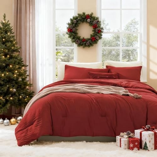 Queen Comforter Set - 3 Pieces Prewashed Comforter Queen(90"*90") Bright Red