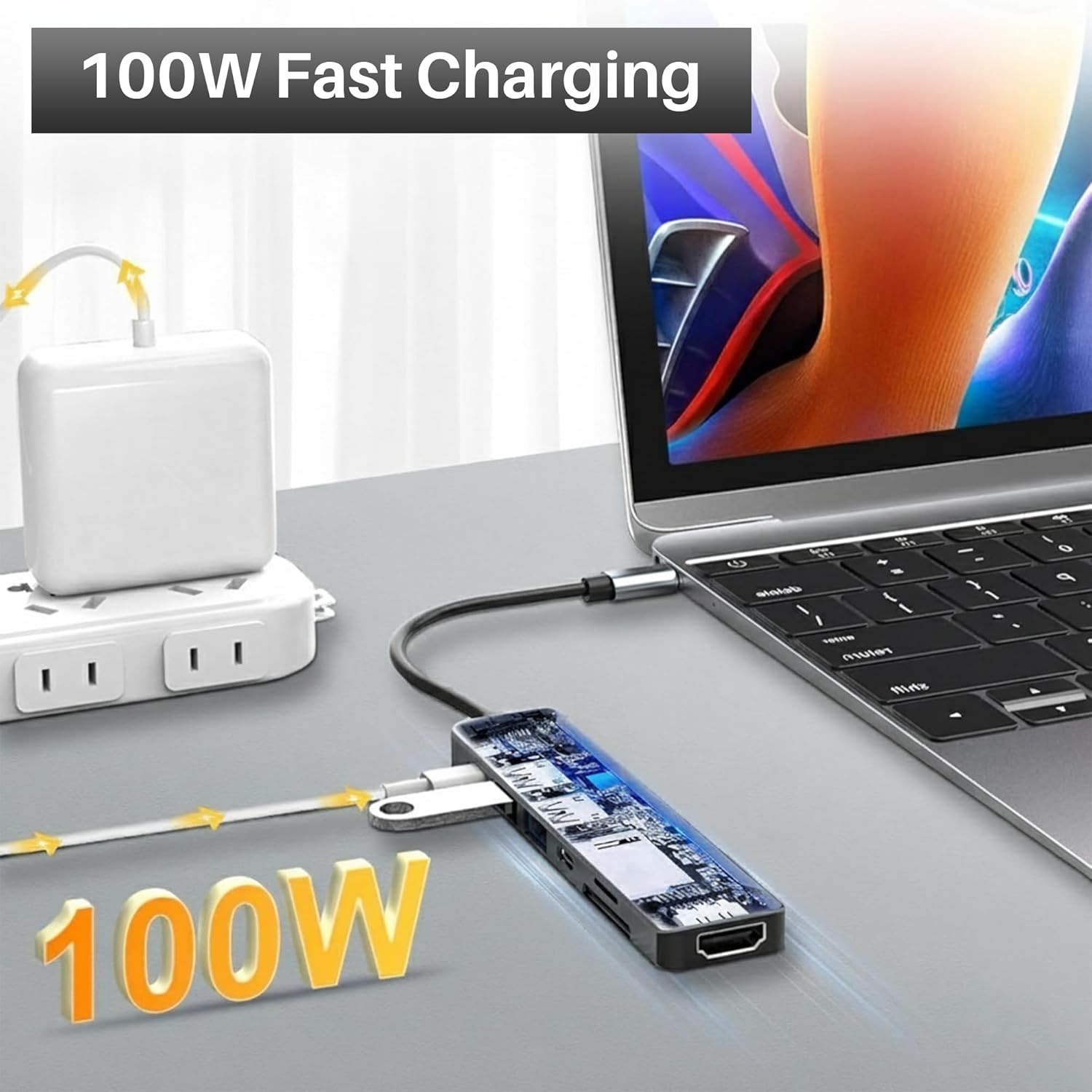 USB-C Hub 7-in-1 Multiport Adapter 4K@30Hz HDMI USB 3.0/USB 2.0/100W PD Charging