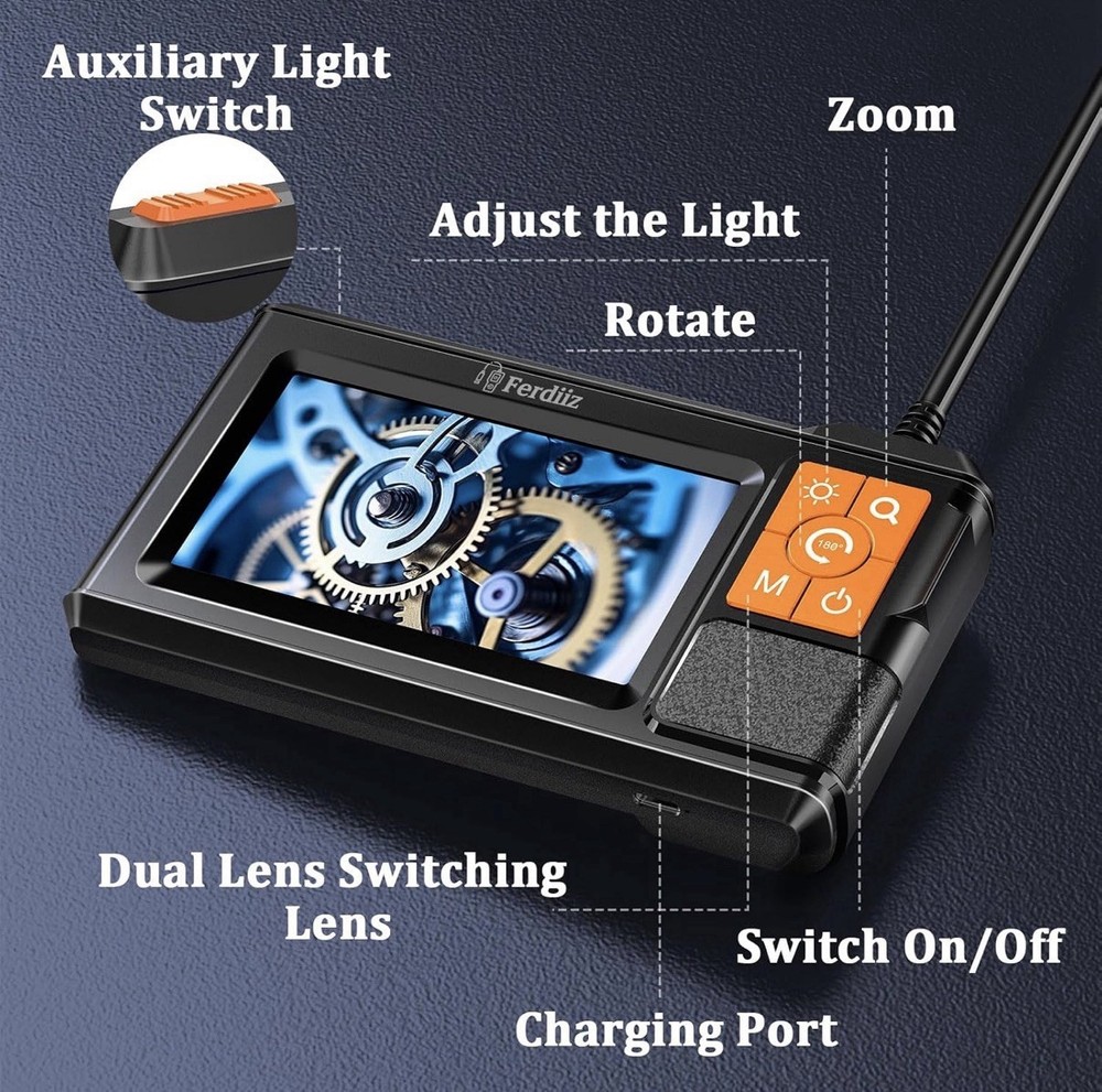 Endoscope Camera with 4.3" IPS Screen,Dual-Lens Borescope with Light,5M
