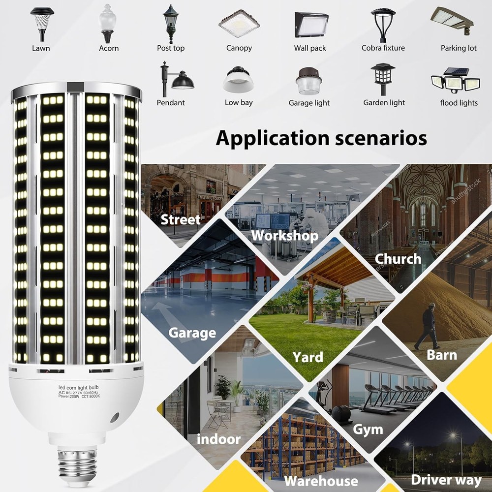 200W 2 pack LED Corn Light Bulb,(2000W Equivalent 2pack 200w Bulb