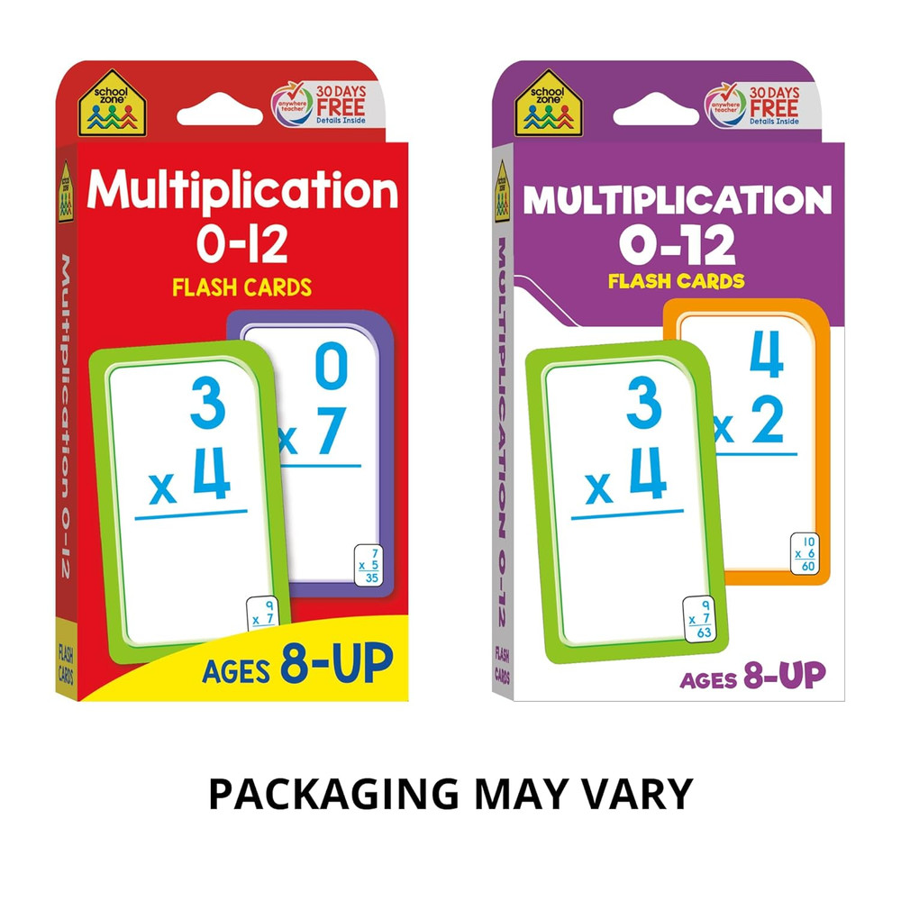School Zone Multiplication 0-12 Flash Cards: 56 Math Cards, 3rd Grade, 4th Grade