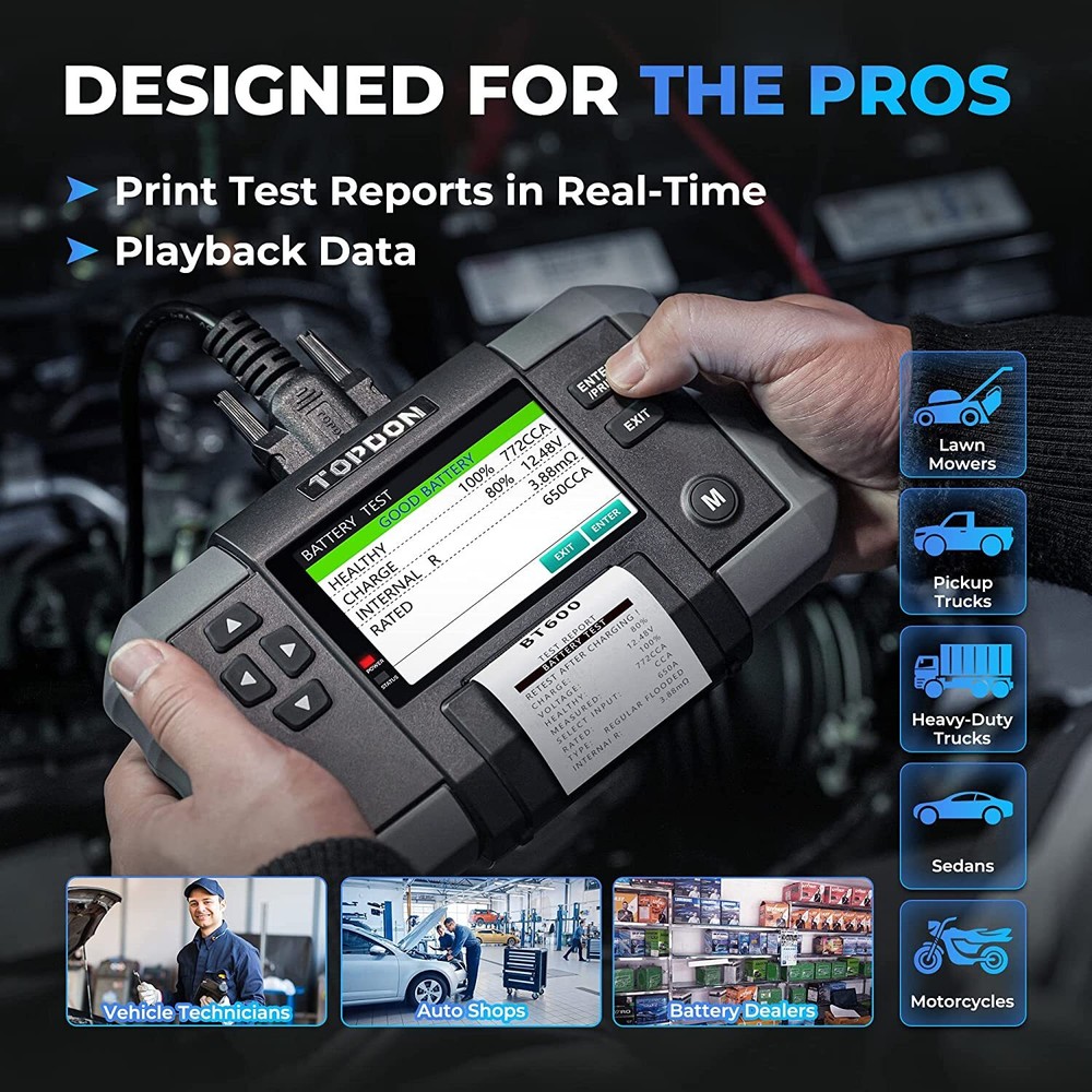 BT600 TOPDON High-Precision Battery Tester with Built-in Printing Function