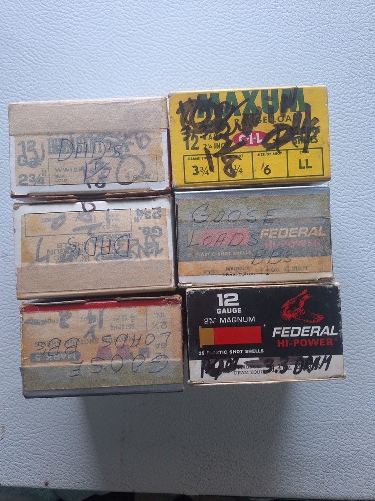 (6) VINTAGE Shotshell boxes, EMPTY, 12 ga., FREE FREIGHT