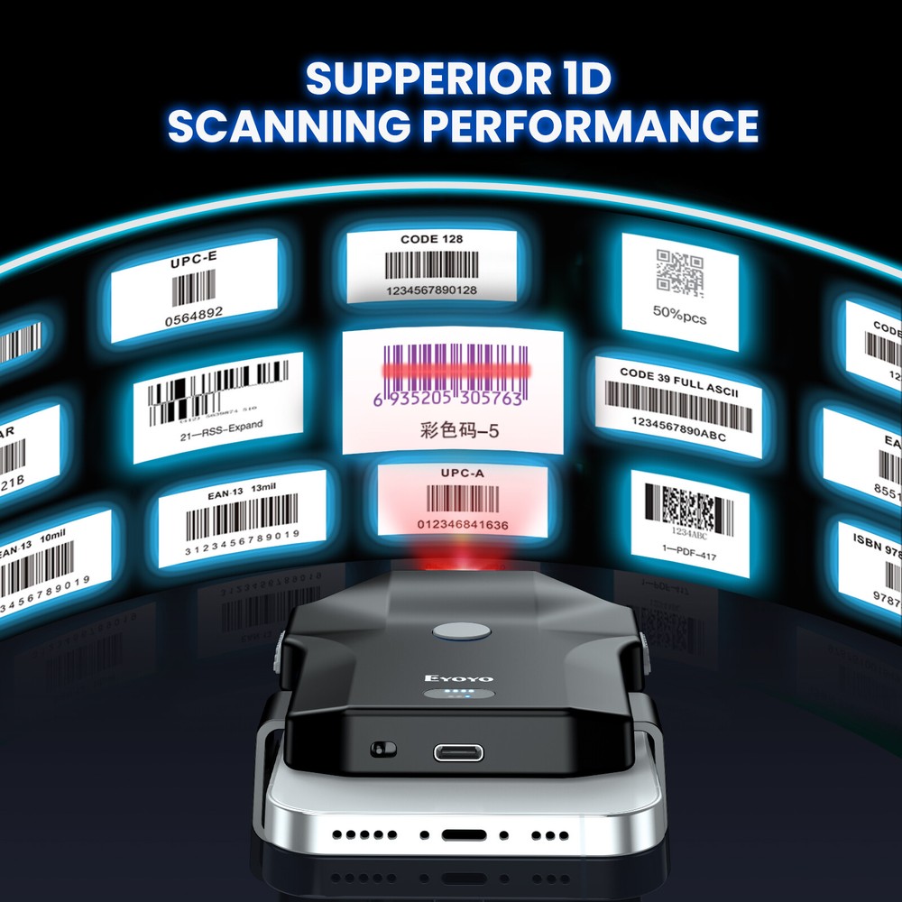 Eyoyo Bluetooth Back Clip Barcode Scanner for Phone,1D 2D QR Code UPC EAN Reader
