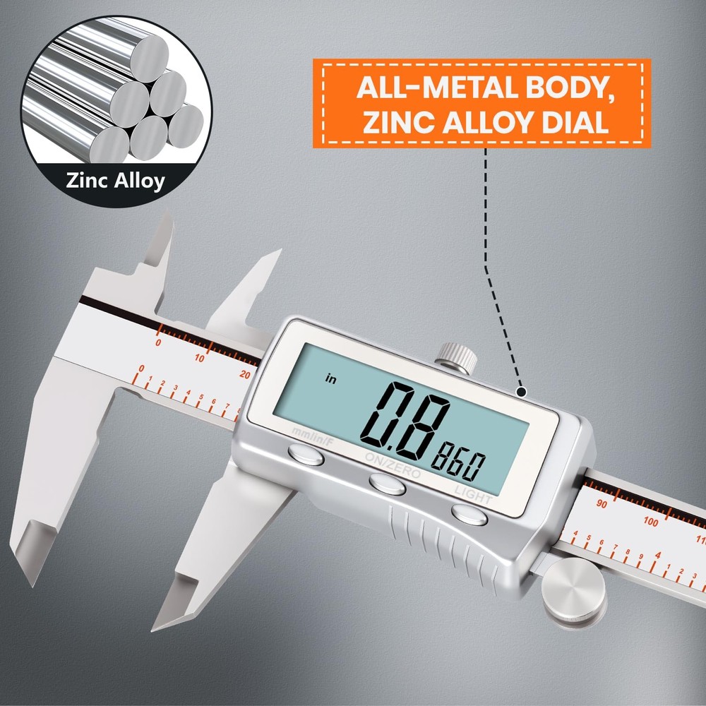 Digital Caliper Rechargeable Measuring Tool Backlight LCD 6 Inch Micrometer