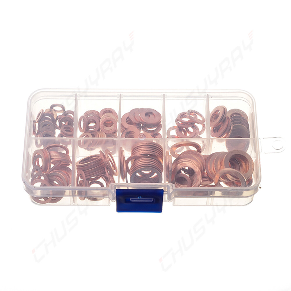 200Pcs/Kit Solid Copper Crush Washers Gasket Set Flat O-Ring Seal Assortment
