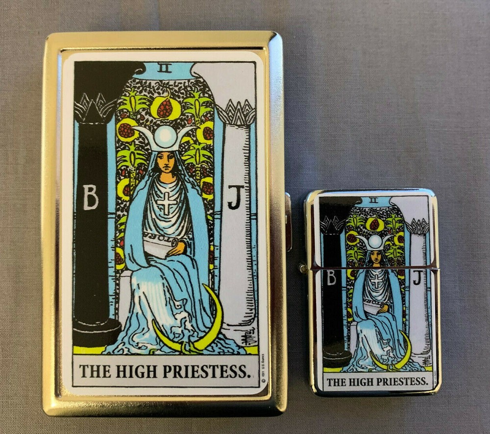 TAROT THE HIGH PRIESTESS CIGARETTE CASE / WALLET & LIGHTER GIFT SET