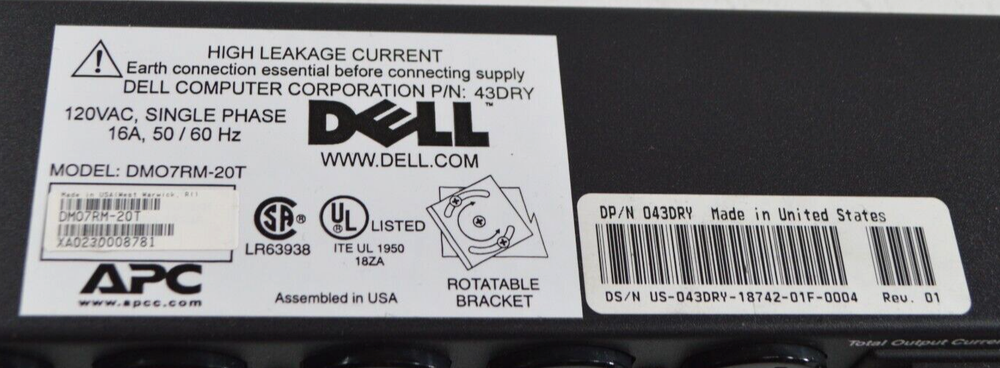 Dell APC 043DRY DMO7RM-20T PDU Power Distribution Unit