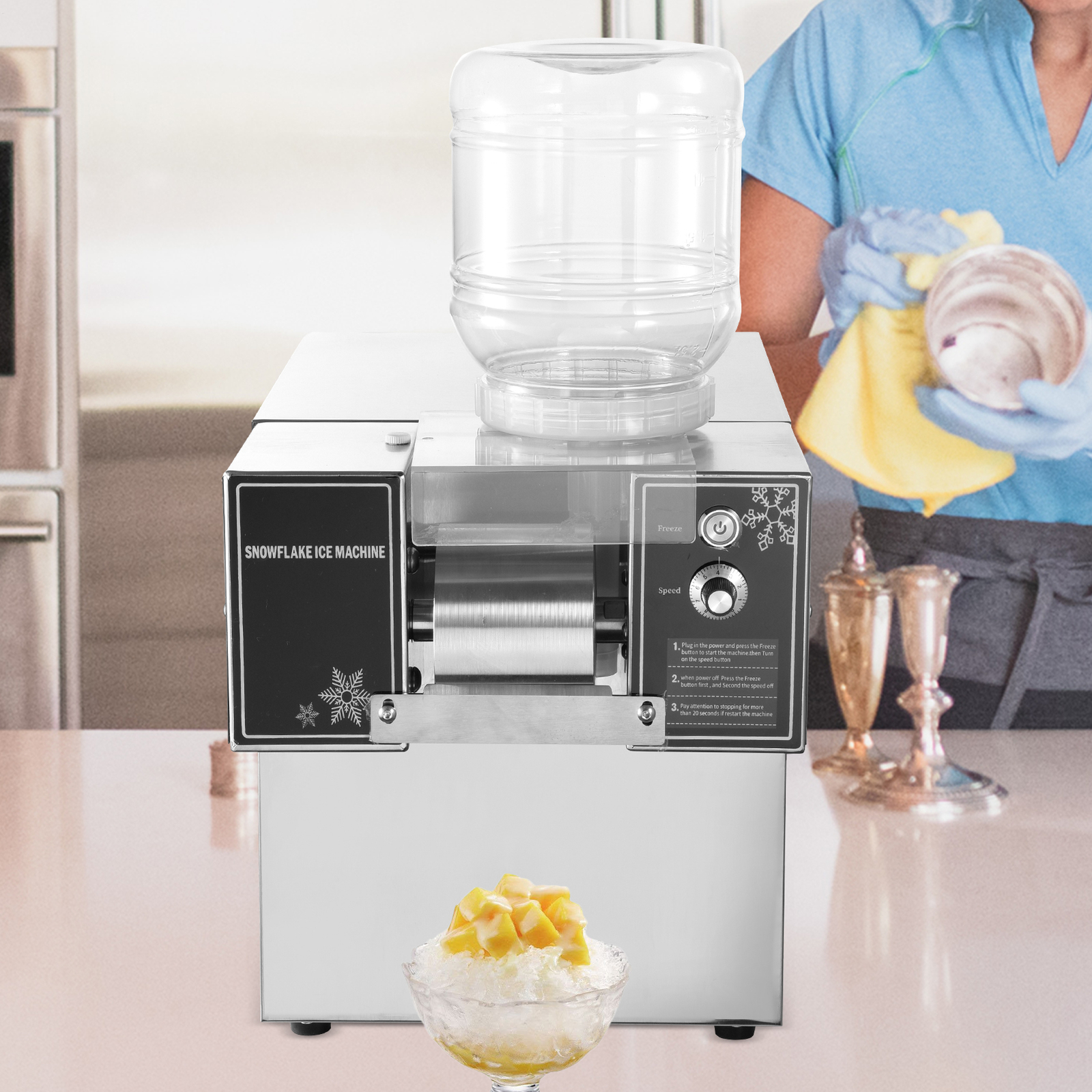 Commercial Snowflake Ice Machine, Snow Cone Machine, Ice Shaver Slush Maker