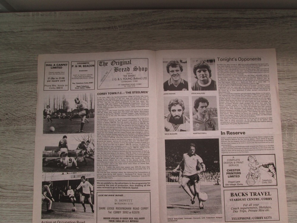 Corby v Norwich 6th August 1982 Friendly