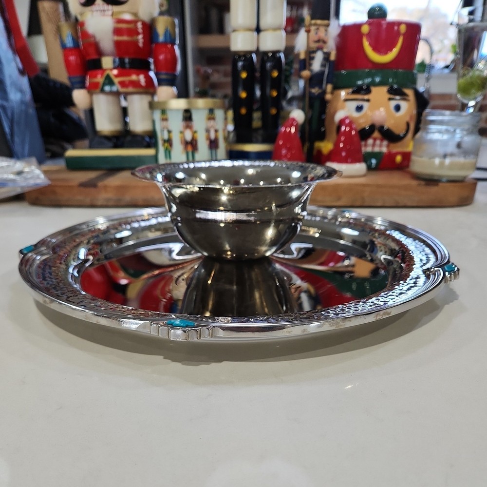Vintage Oneida Style Silver Plate Chip & Dip Bowl Serving Platter Tray 12 1/2"