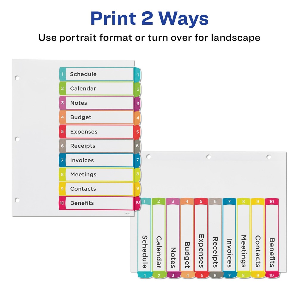 Customizable Binder Dividers, 10 Arched Tabs, for Office , Multicolor
