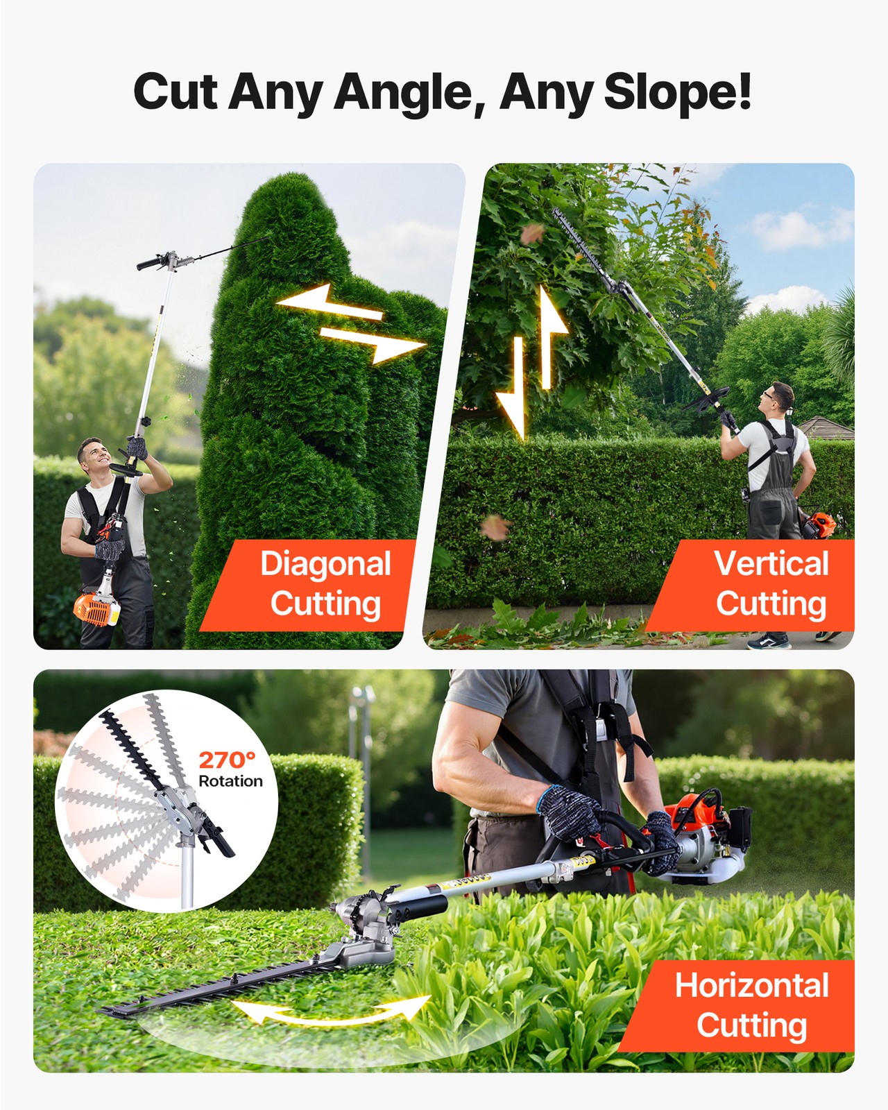 VEVOR 4-in-1 Gas Hedge Trimmer 2 Cycle 26cc Gas Powered Handheld Hedge Trimmer