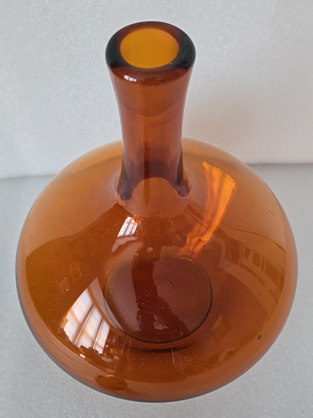 Blenko Orange Amber Glass Decanter Mushroom Stopper 14"