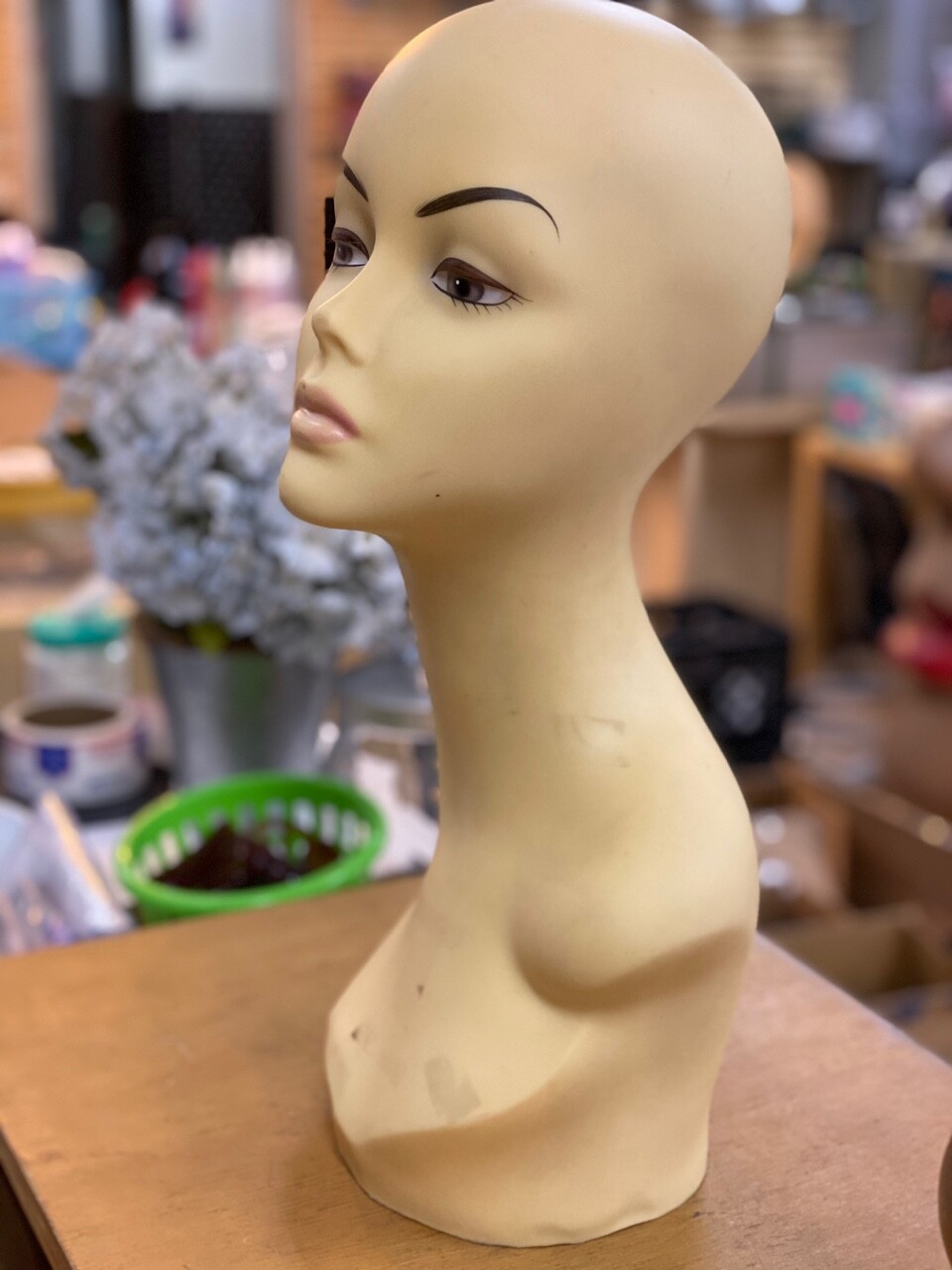 Female USED Mannequin Doll Head Model Wig Hat Jewelry DP 18" Light Tan