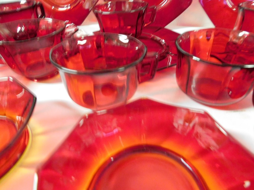 Imperial Glass MOLLY Pattern Ruby Red Glassware Lunch / Dessert Set