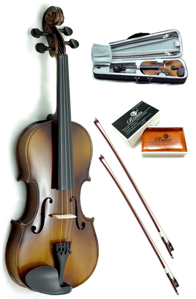 New 4/4 Full Size Solid Wood Violin w Rosin, Lightweight Case+Extra Bow