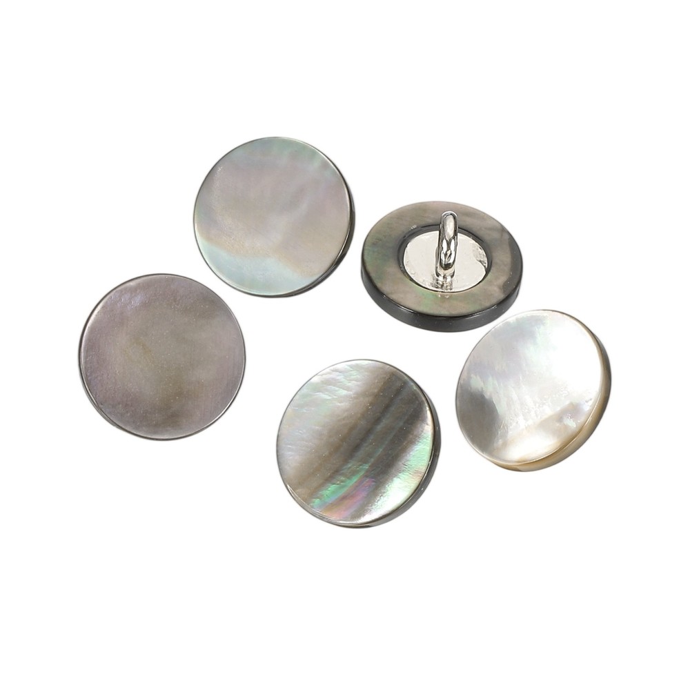 5Pcs Natural Shell Button, 12.5mm Shell Shank Buttons, Mixed Black/Silver