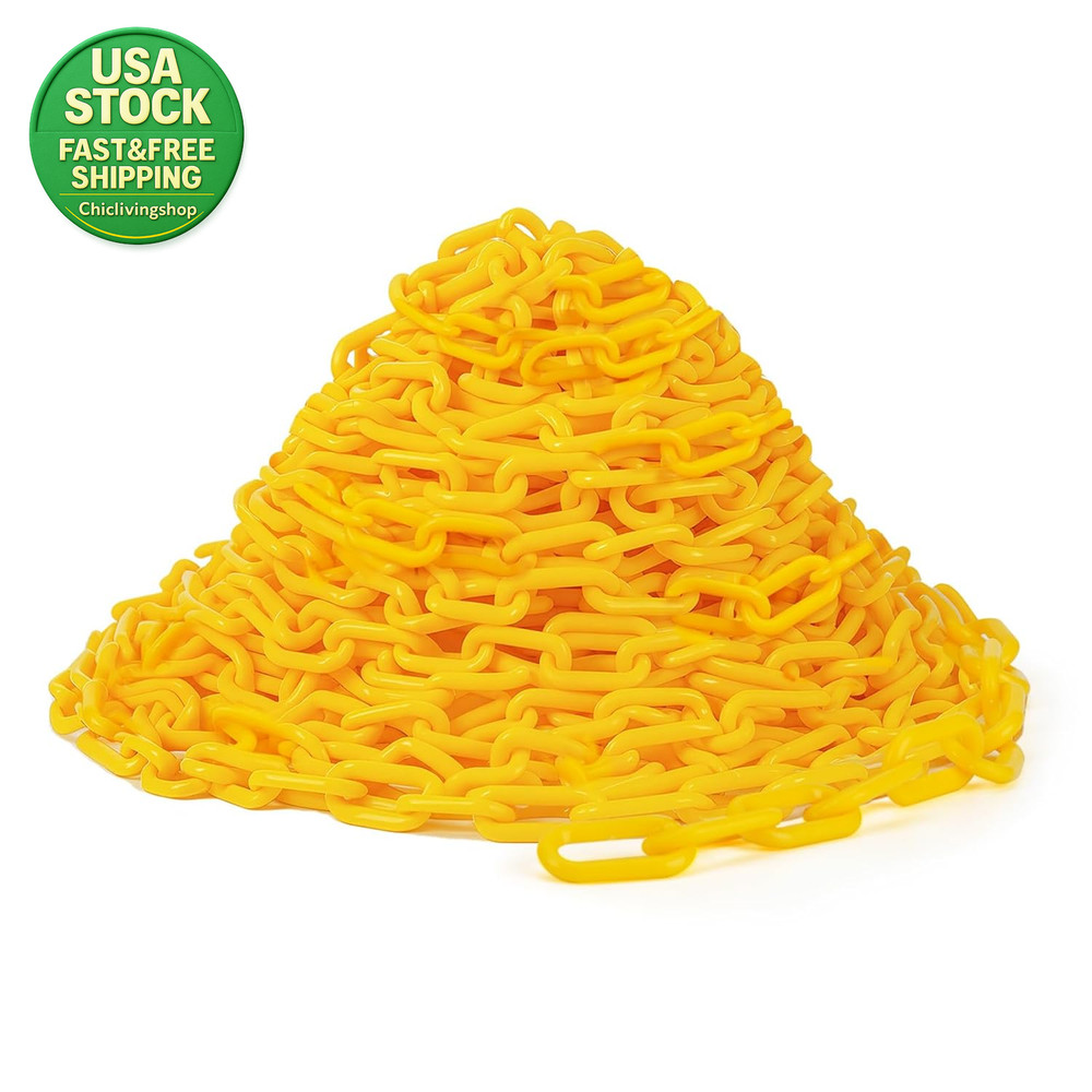 Yellow Plastic Chain 50Ft Safety Barrier Crowd Control Durable PP Links