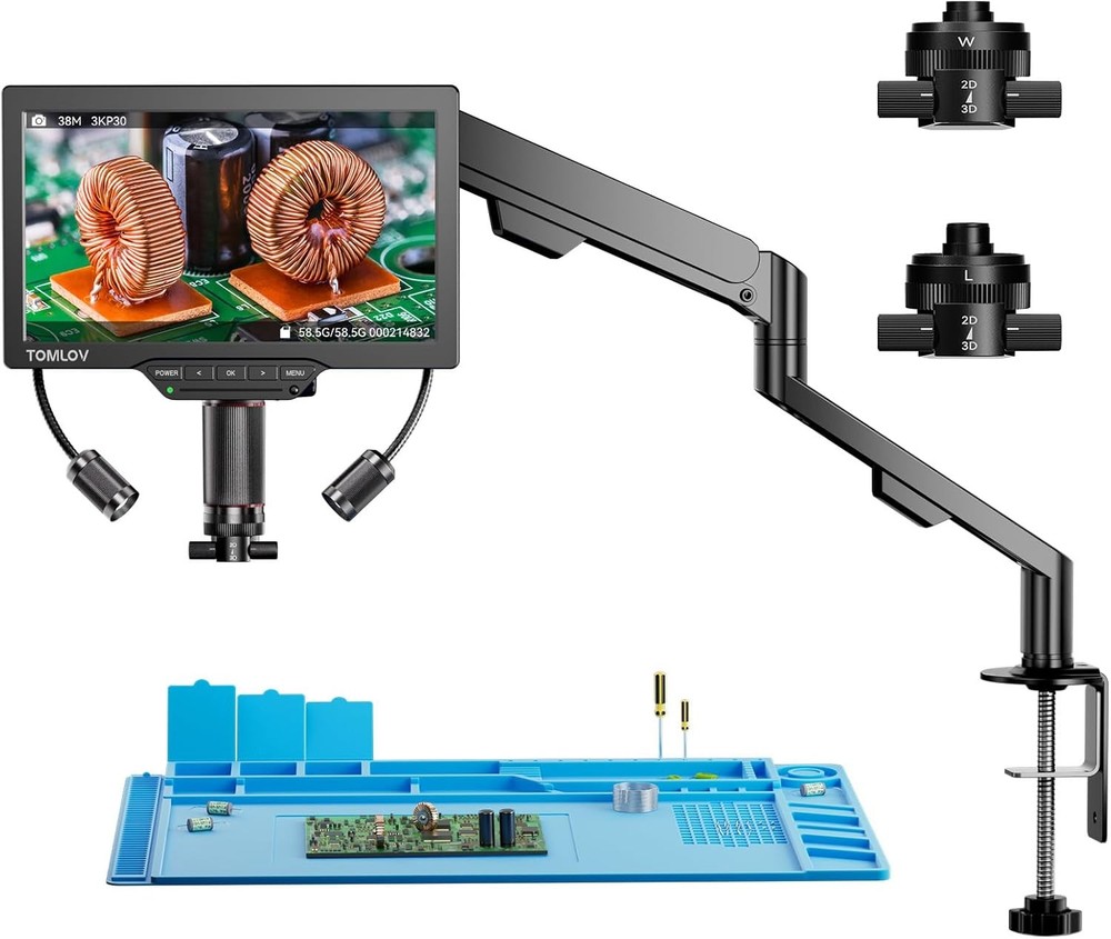 TOMLOV 10" 2000X Digital Microscope Flex Arm Soldering Microscope Camera HDMI