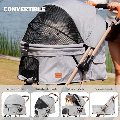 Small Medium Dogs Stroller 4-Wheel Pet Strollers for Medium Dogs Up to Gray