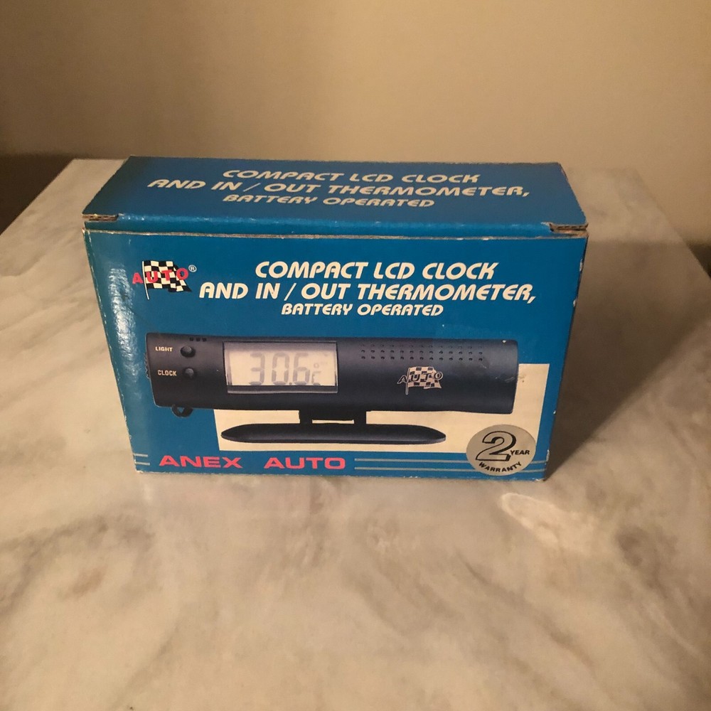 Anex Auto Compact LCD Clock and In/Out Thermometer - NEW