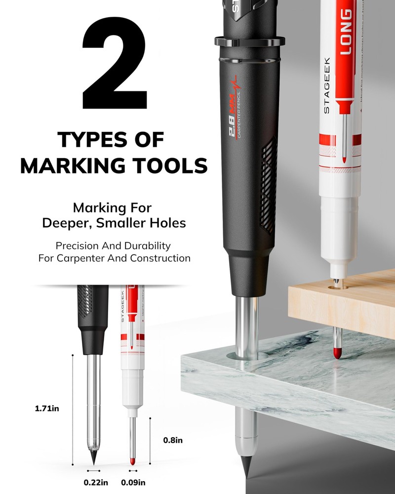 2 Pack Carpenter Pencils with Sharpener, Mechanical Carpenter Pencils