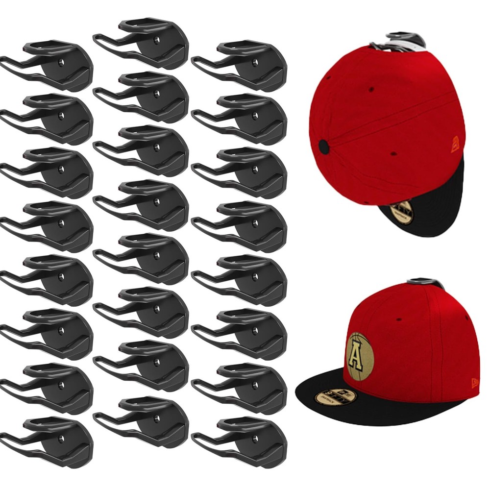 24 Pack Adhesive Hat Hooks for Wall, Strong Hat Rack for Baseball Caps