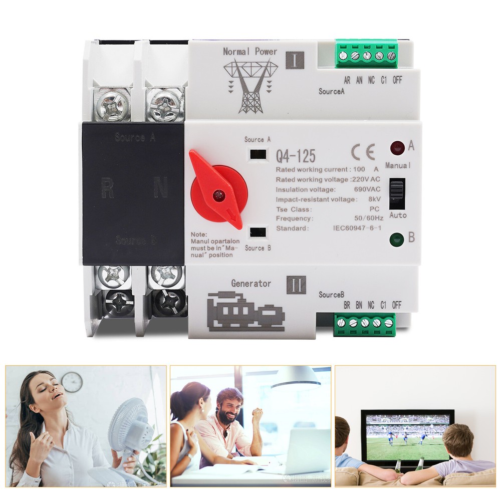 2P 100A Dual Power Automatic Transfer Switch Power Generator Changeover Switch