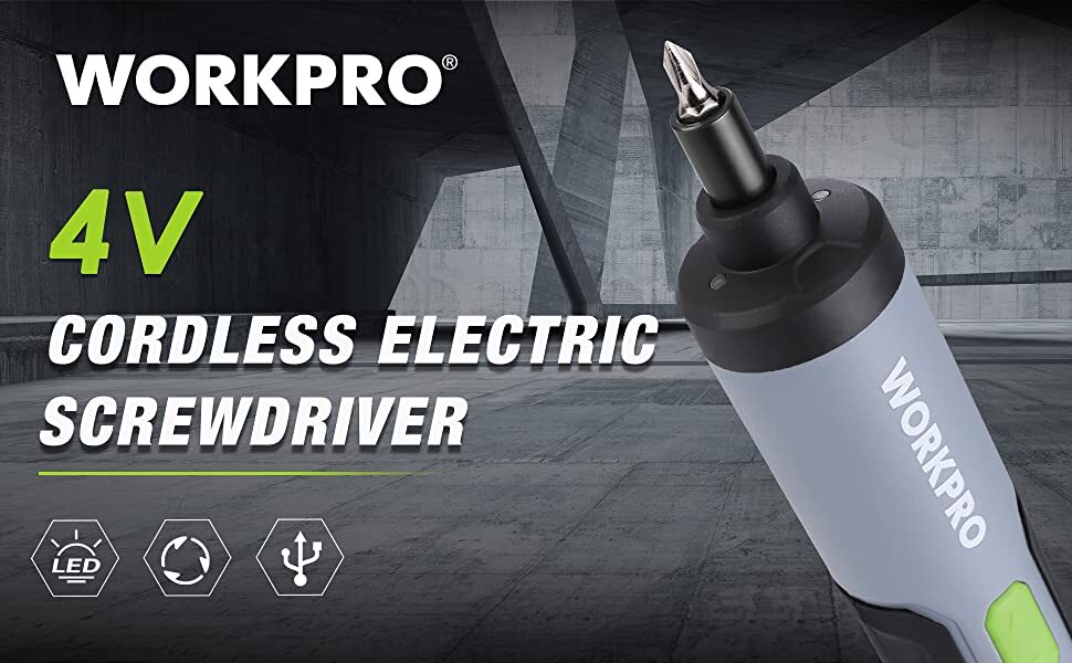 WORKPRO 4V Cordless Electric Screwdriver Sets Rechargeable 35 Bits Extension Rod