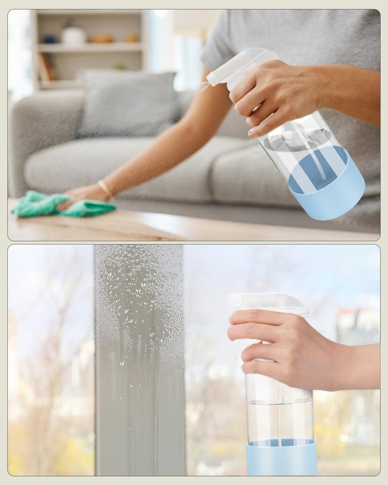 4Pack 8oz Glass Spray Bottles Refillable Silicone Sleeve Adjustable Nozzle