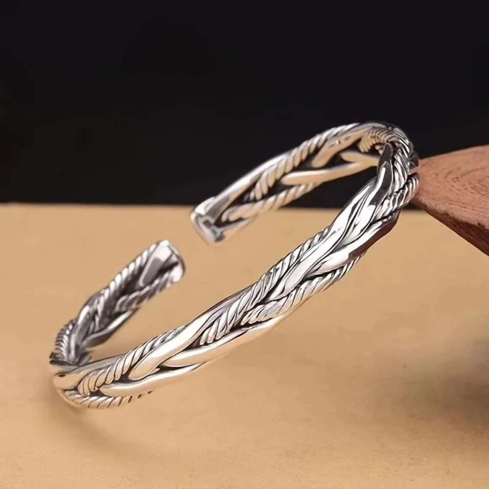 Solid 925 Sterling Silver Men’s Viking Bangle Bracelet Adjustable & Gift Bag
