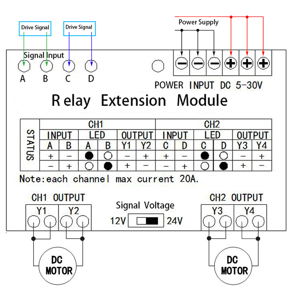 5-30V Multi-function 2 Channel 4 Way Relay Extension Module 40A Relay Controller