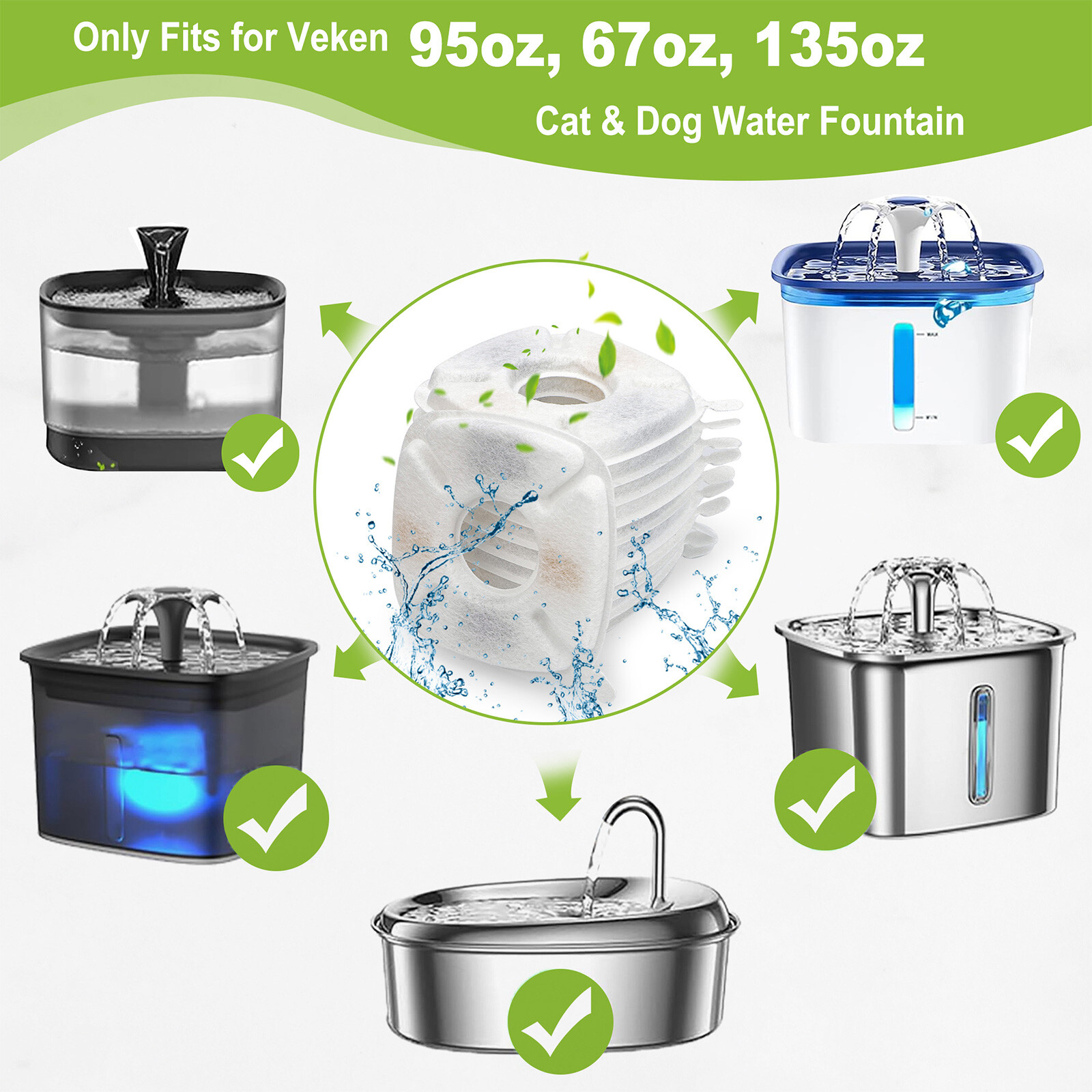 28pcs Replacement Filters Fits for Veken 95/67/135oz Pet Cat Dog Water Fountain