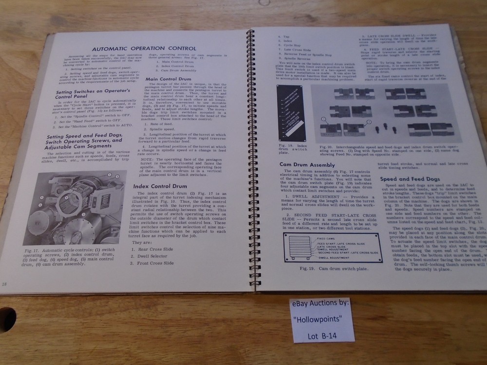 Warney & Swasey 2-AC Operating Instructions Single Spindle Automatic Manual B14
