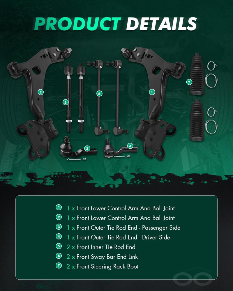 2013-2018 for Ford Escape Front Suspension Kit 10pc – Compatible Replacement